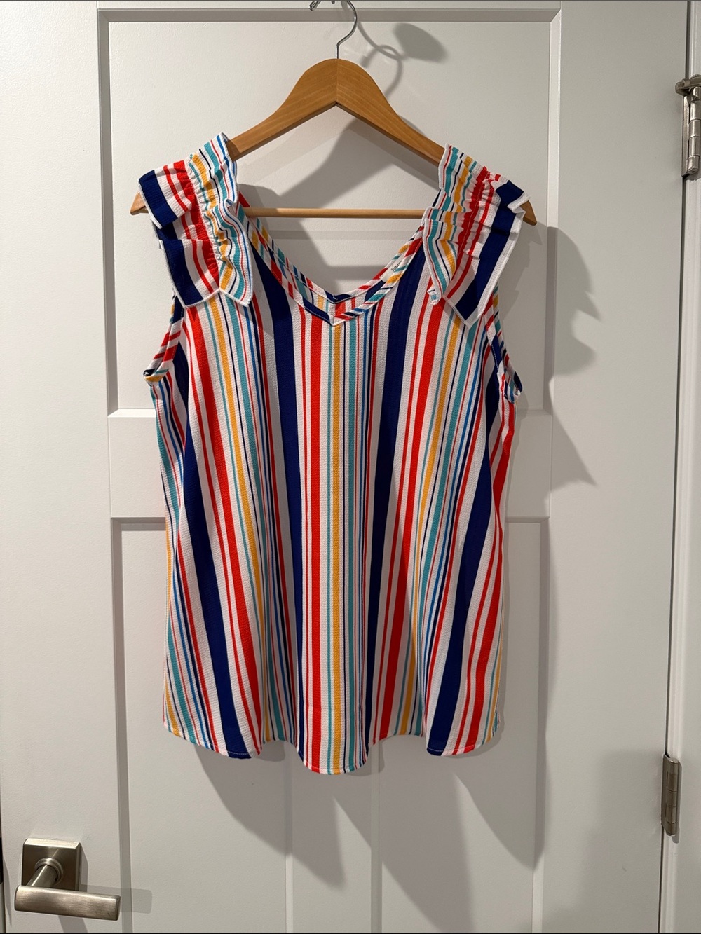 JODIFL Multicolor Vertical Stripe Ruffle Tank NWOT